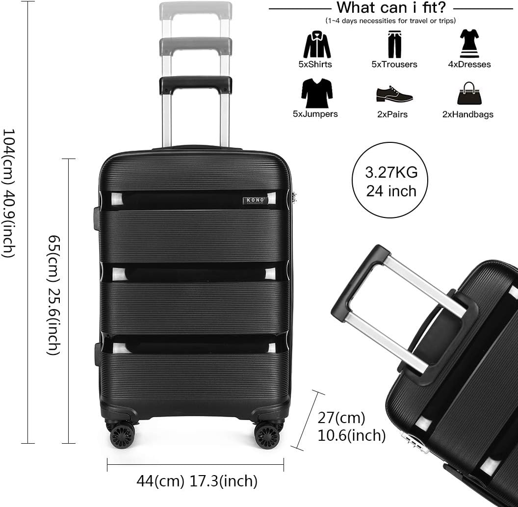 KONO Koffer Trolleys Klein Reisekoffer mit Rollen und TSA Schloss 3er Koffer Set Schwarz