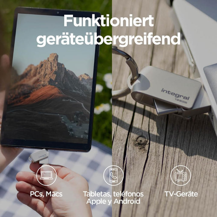 Integral 128GB 360-Dual USB 3.2 Gen 1 Typ A & USB-C Flash-Laufwerk - 5Gbps Übertragungen - Plug & Pl