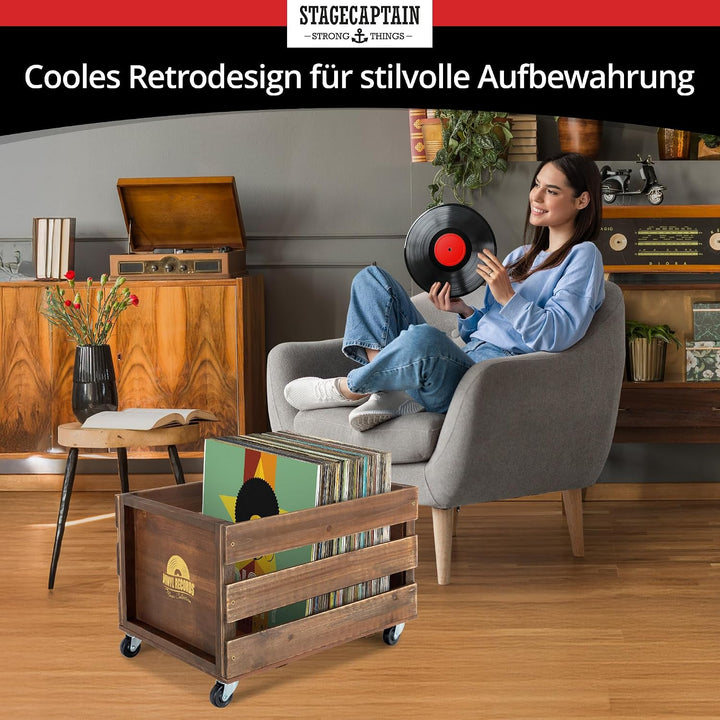 Stagecaptain SPKB-100 BN Bambus Schallplattenkiste “Emil” 3x Set - Aufbewahrungsbox für bis zu 100 L