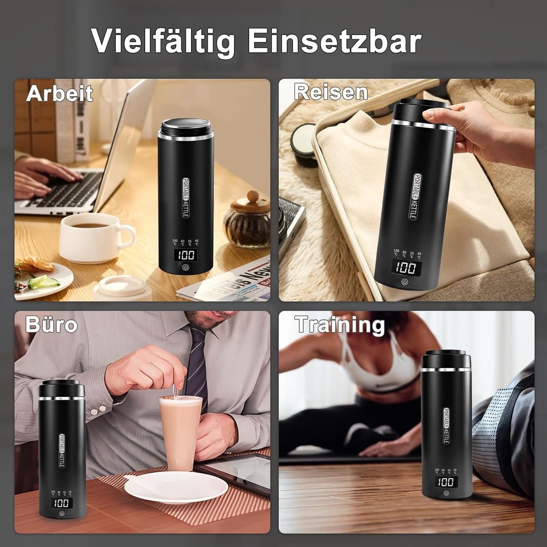 Wasserkocher Klein 450 ml - 4 Temperatureinstellungen Mini Wasserkocher zum Anschliessen Edelstahl 3