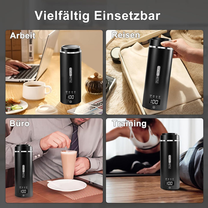 Wasserkocher Klein 450 ml - 4 Temperatureinstellungen Mini Wasserkocher zum Anschliessen Edelstahl 3
