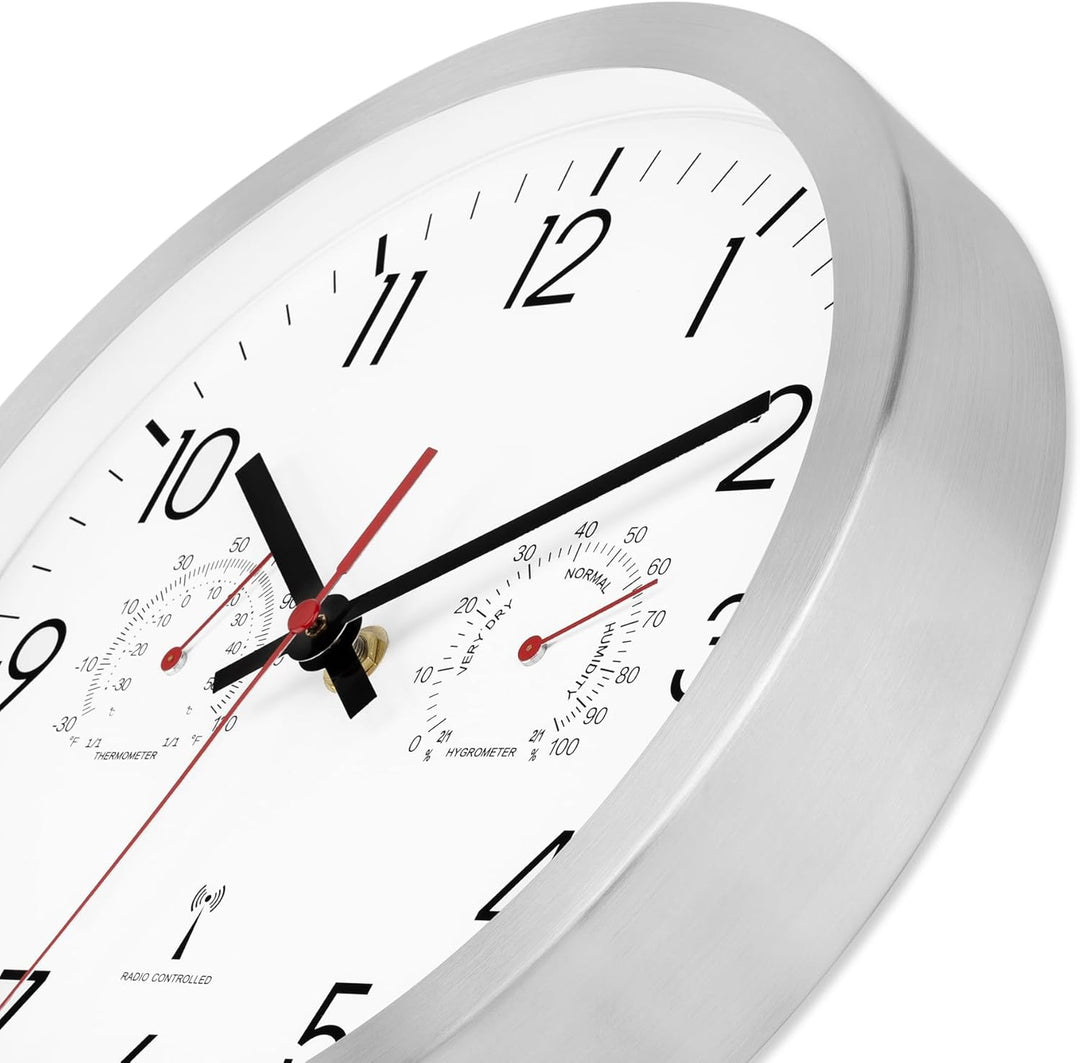 Foxtop Funk Wanduhr, Quarz-Wanduhr mit Temperatur und Luftfeuchtigkeit für Bad, Küche, Wohnzimmer, G