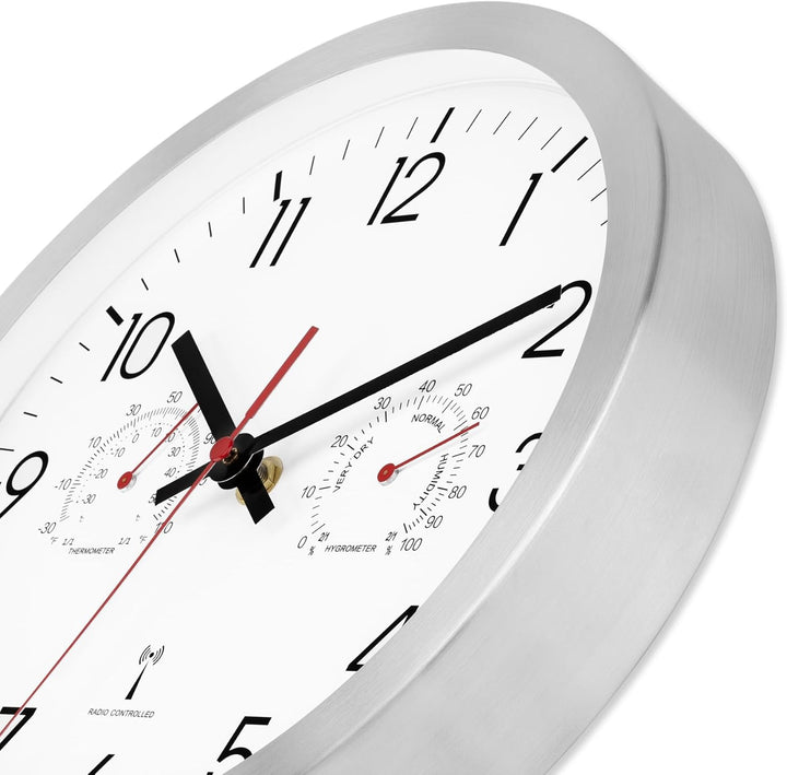 Foxtop Funk Wanduhr, Quarz-Wanduhr mit Temperatur und Luftfeuchtigkeit für Bad, Küche, Wohnzimmer, G