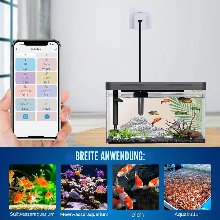 7-in-1 WiFi-Wassertester für Aquarien, Hydrokulturen, Schwimmbäder, pH/TDS/EC/ORP/Temp/Salzgehalt//S