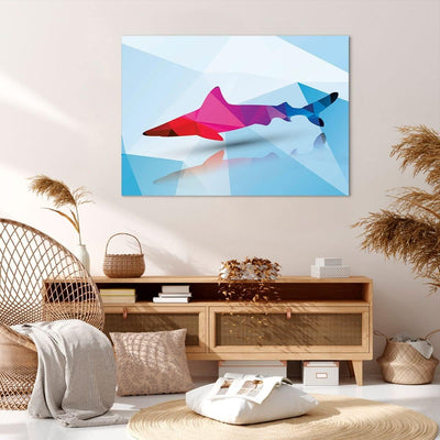 Bilder auf Leinwand 100x70cm Leinwandbild Hai Illustration modern Grafik Gross Wanddeko Bild Schlafz