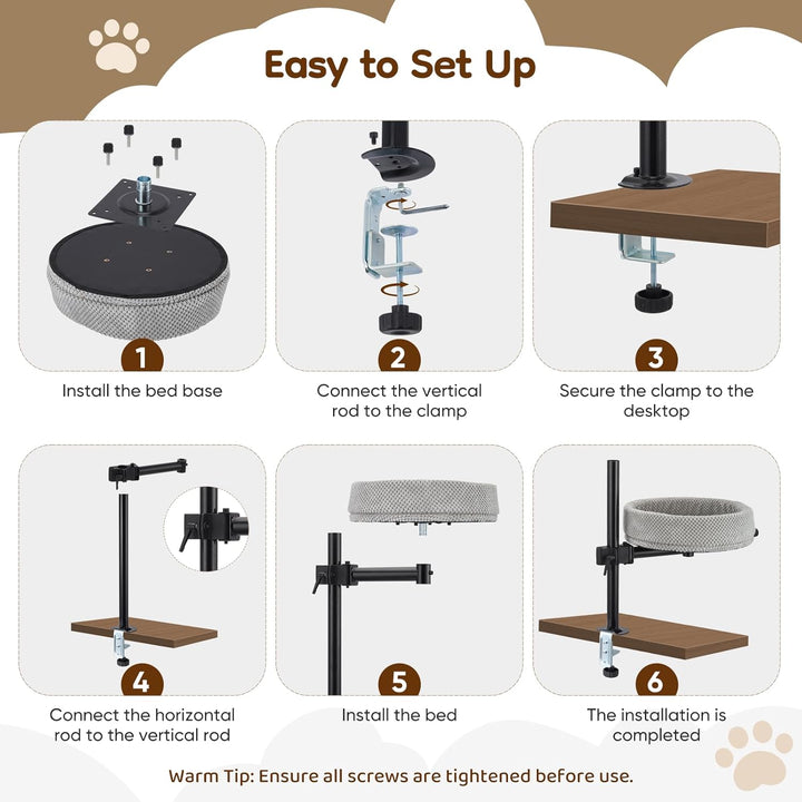 Höhenverstellbares Katzenbett für Schreibtische – 360° drehbar, Einklemmschutz und platzsparend, Kat