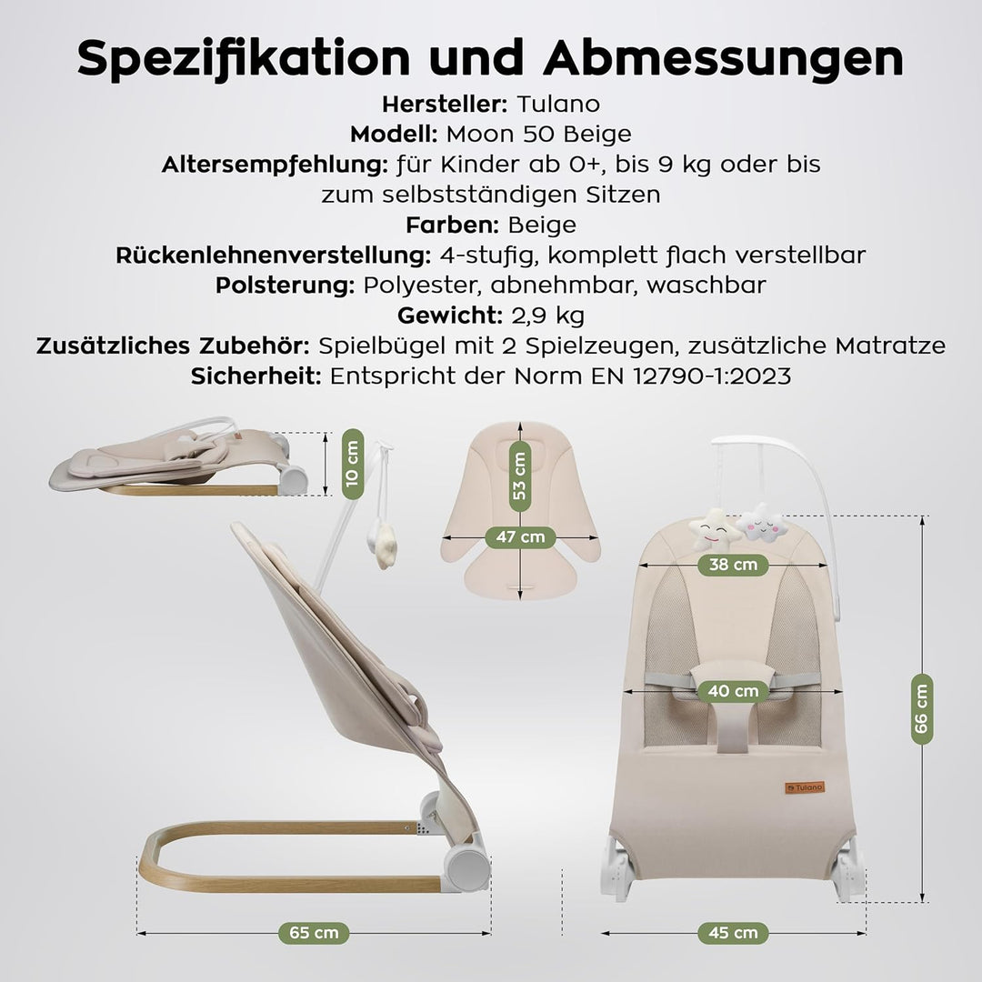 Tulano Moon 50 | Babywippe für Neugeborene, Babyschaukel ergonomisch mit verstellbarer Rückenlehne,