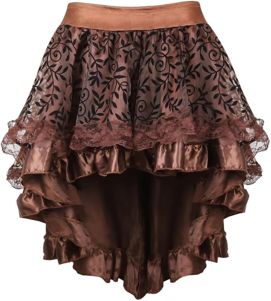 Jutrisujo Steampunk corsagenkleid leder Corsage kleid korsett piraten rock Kostüm piraten Spitzenroc