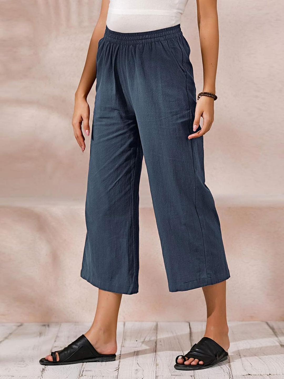 Ecupper Capris Hose Damen Sommer Übergrösse Baumwolle Lässig Hose Stoffhose Weitehosen S Dunkelblau,