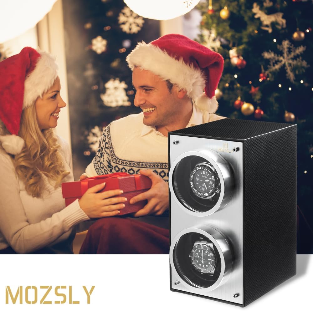 MOZSLY Doppel Uhrenbeweger für Automatik Uhren mit leisem Motor Klavierlack Schwarz, Schwarz