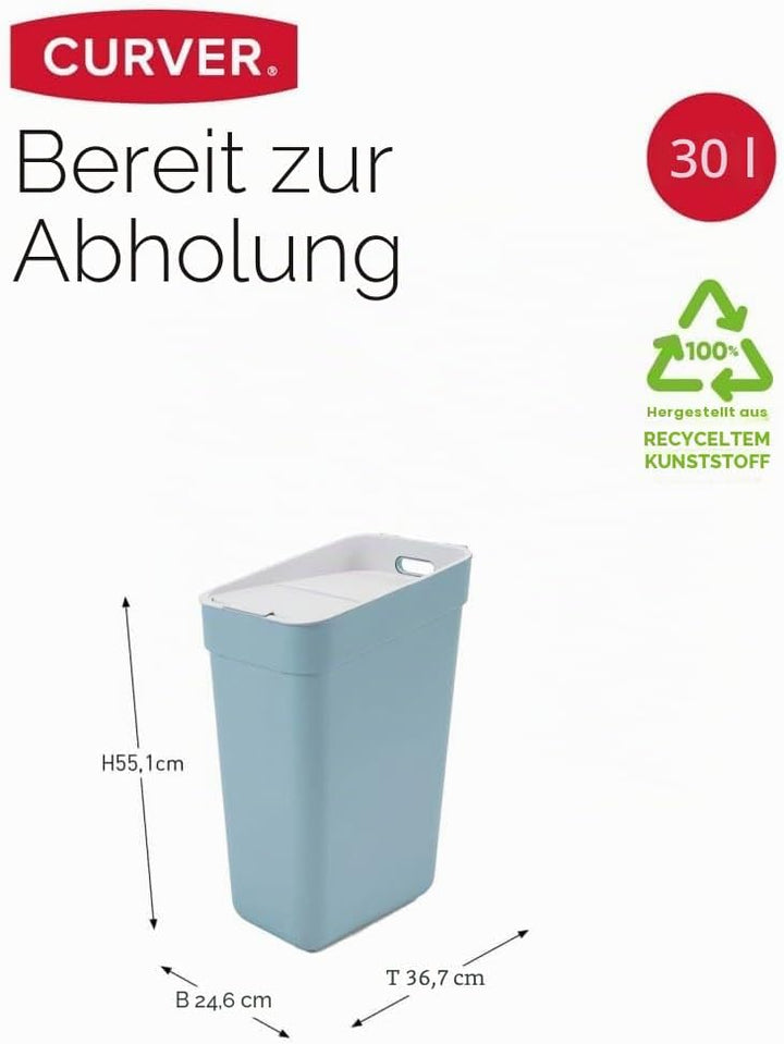 Curver Keter Ready to Collect, Abfalleimer, 30 Liter, mit Wandhalterung, ideal für die Küche, 100% r