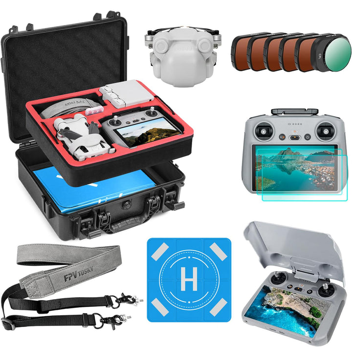 FPVtosky Drohne Mini 4 Pro Zubehör 7-IN-1 Kit: Zweilagiger Koffer, ND Filter Set, Landepad, Lanyard,