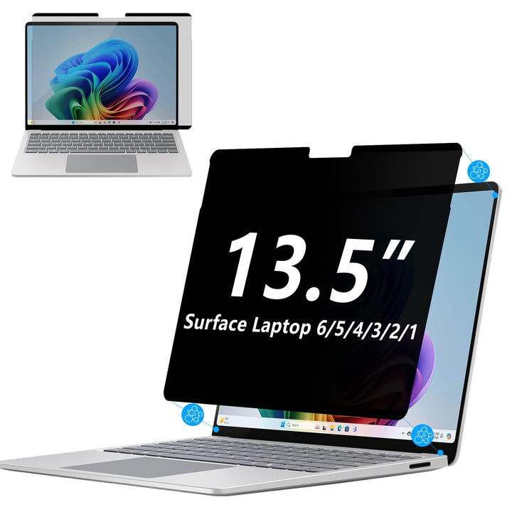 MEGOO Privacy Displayschutzfolie für Surface Laptop 6/5/4/3/2/1 13,5 Zoll, Anti-Spy, Anti-Glare, Bla