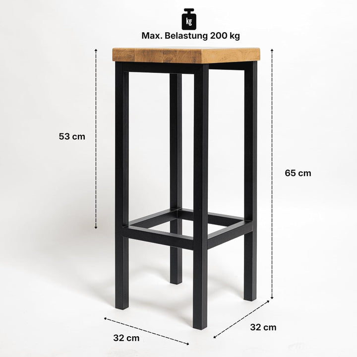 1 Original-BestLoft® Barhocker New York Handmade Industriedesign Loft Stahl Holz Eiche massiv (Hell