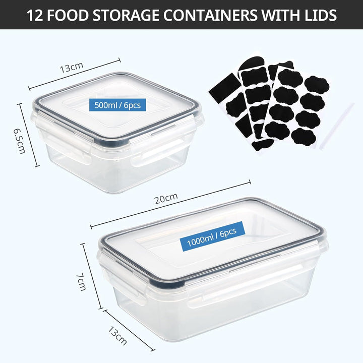 Hibisaws 12er Clip & Close Frischhaltedosen-Set, BPA-frei Und 100% Luftdicht, Transparent, 6 x1 L &