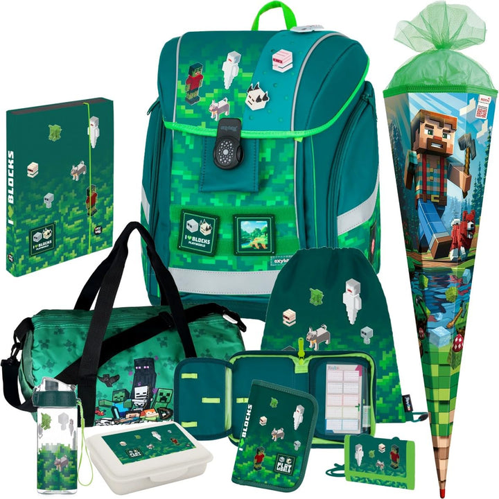 OB Premium Light - Playworld - Pixel - Schulranzen-Set 9tlg. mit Sporttasche, Schultüte N, Brotdose