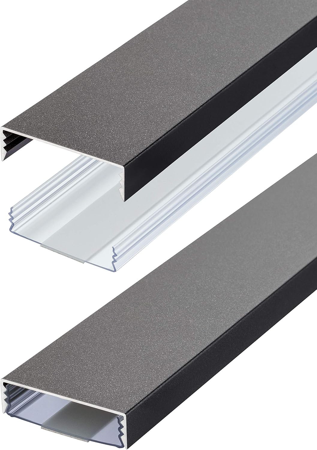 Flacher Design Aluminium Kabelkanal lackiert in Titanium Anthrazit Seidenmatt selbstklebend 50 mm x