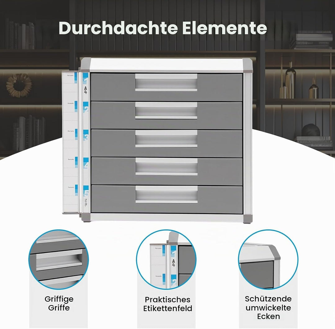 OUKANING Ablagebox mit 5 Schubladen - Schubladenbox mit hoher Kapazität Schubladenschrank Stahlschra