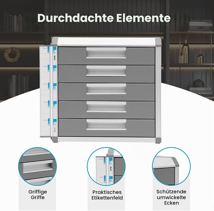 OUKANING Ablagebox mit 5 Schubladen - Schubladenbox mit hoher Kapazität Schubladenschrank Stahlschra