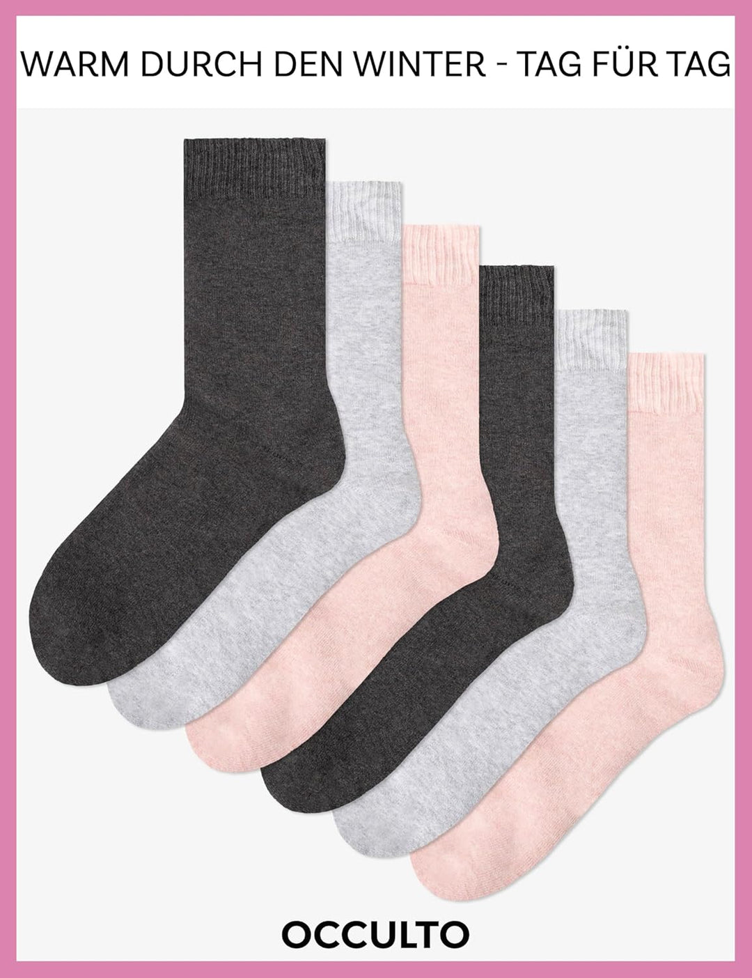 Occulto Damen Warme Thermosocken 6er Pack (Modell: Smilla) 35-38 Pink Grau, 35-38 Pink Grau