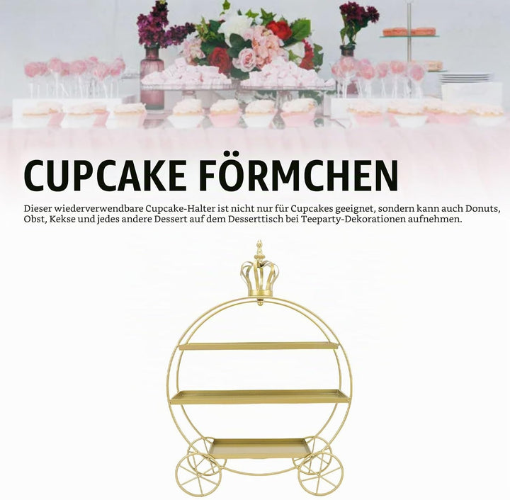 Cupcake-Ständer mit 3 Etagen, Eiserne Tabletts für Cupcakes, Donuts, Früchte, Gebäck, Dessert-Tisch-