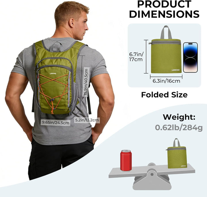 Faltbarer Wanderrucksack, Kleiner Tagesrucksack Ultraleicht für Herren & Damen, Foldable Backpack, I