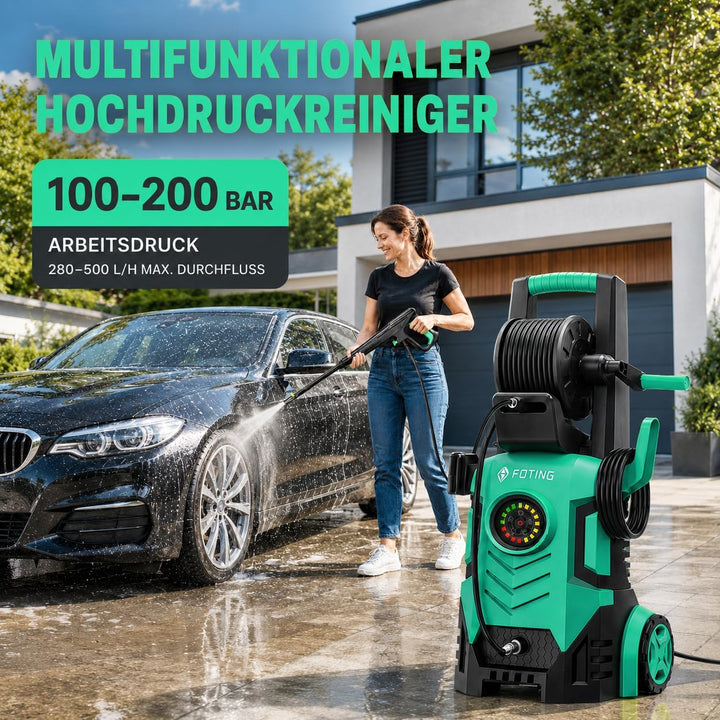 Hochdruckreiniger 200 Bar, Touchscreen 8-stufiger, 6-in-1-Düse, Druck: 100-200bar, Fördermenge: 280-