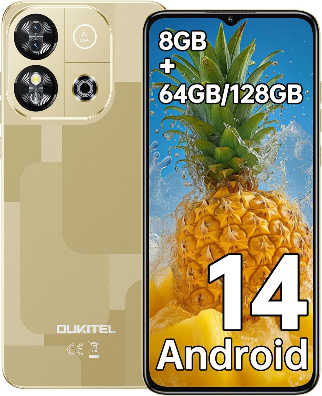OUKITEL C57S Android 14 Smartphone Ohne Vertrag 4G - 8GB+64GB/128GB Handy Günstig, Octa Core, 6,52 Z