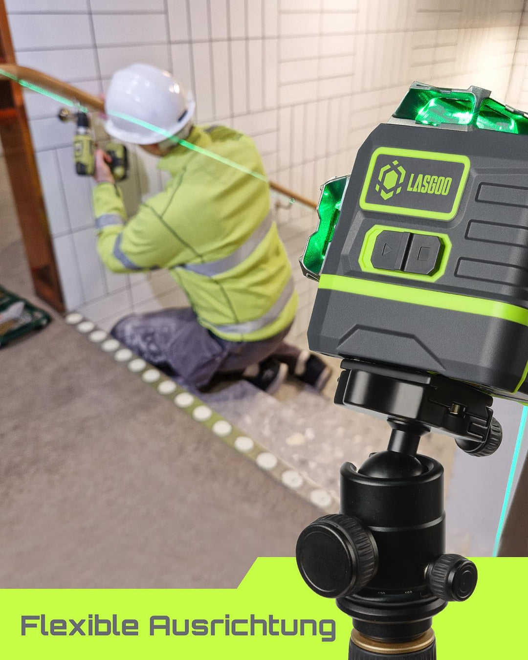 LasGoo Kreuzlinienlaser Selbstnivellierendes 360°x3 grün für Bau und Aufhängen von Bildern, Fernbedi
