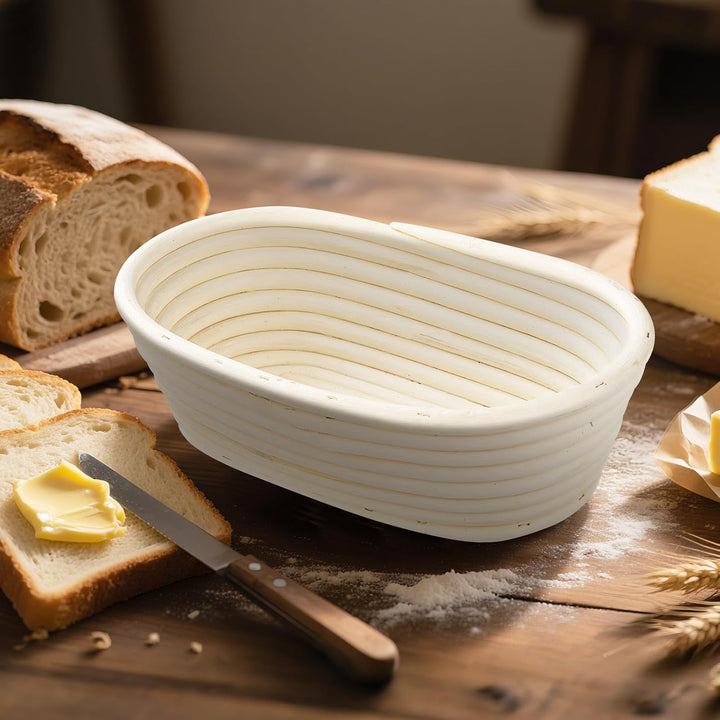 NZQXJXZ Gärkörbchen, Gärkorb Oval 25cm, 100% Natürlichem Rattan, Brotkorb Mit Waschbarem Leineneinsa