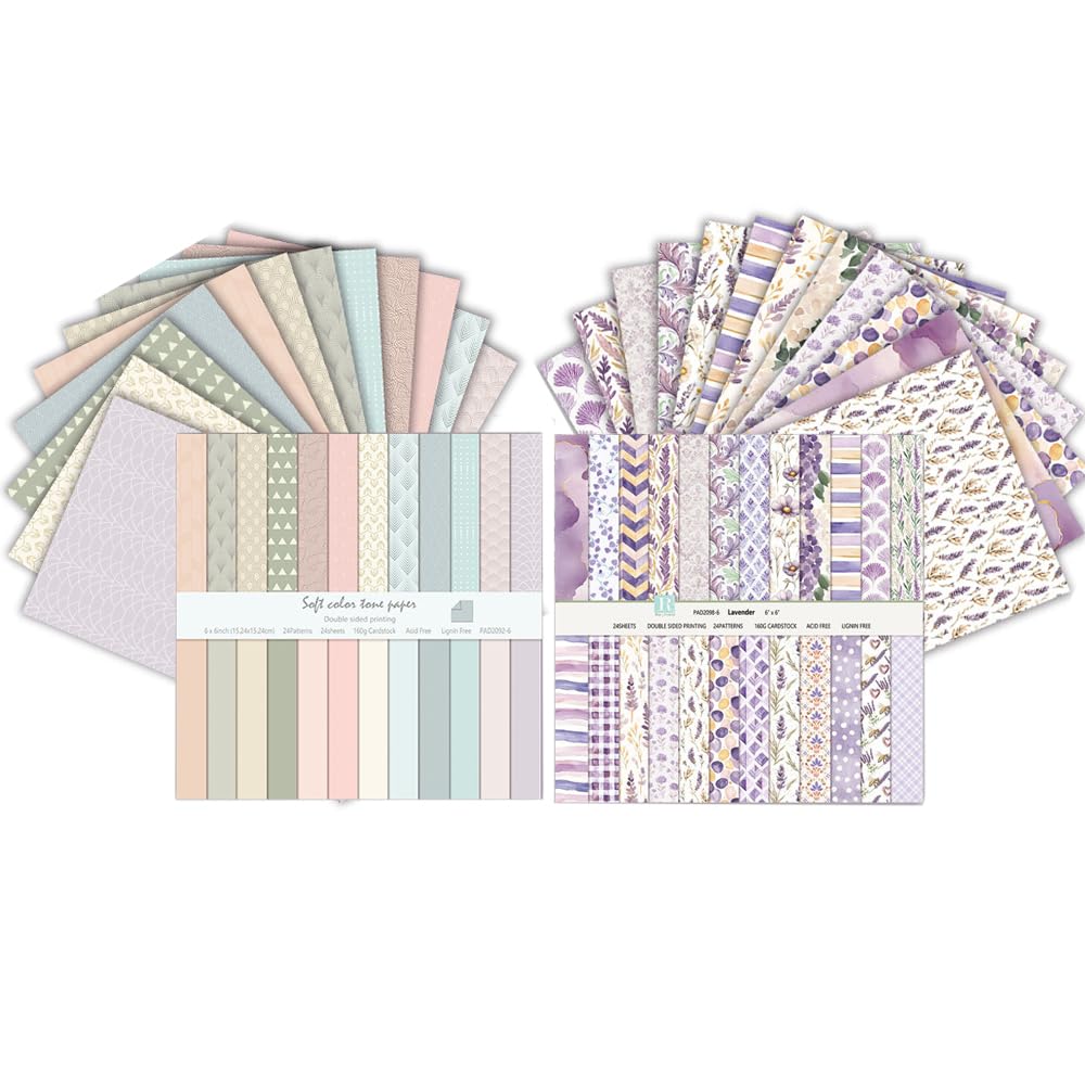 Scrapbook Papier 48 Blatt, 15,2 x 15,2 cm, Doppelseitiges Muster Papier, 6 Zoll Dekorpapier Set, Meh