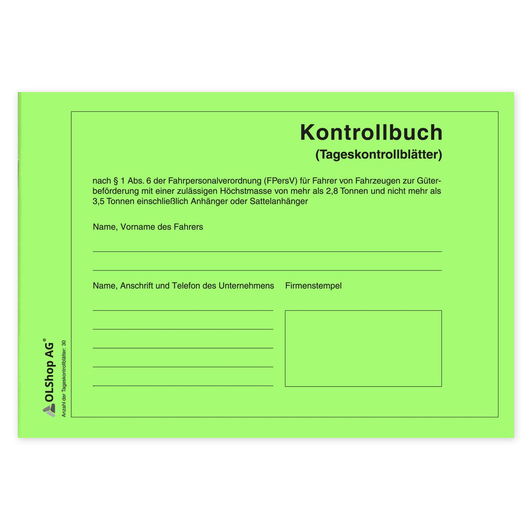 20 Persönliche Kontrollbücher DIN A5 quer, Tageskontrollblätter, Fahrtenkontrollbuch, Kontrollblätte