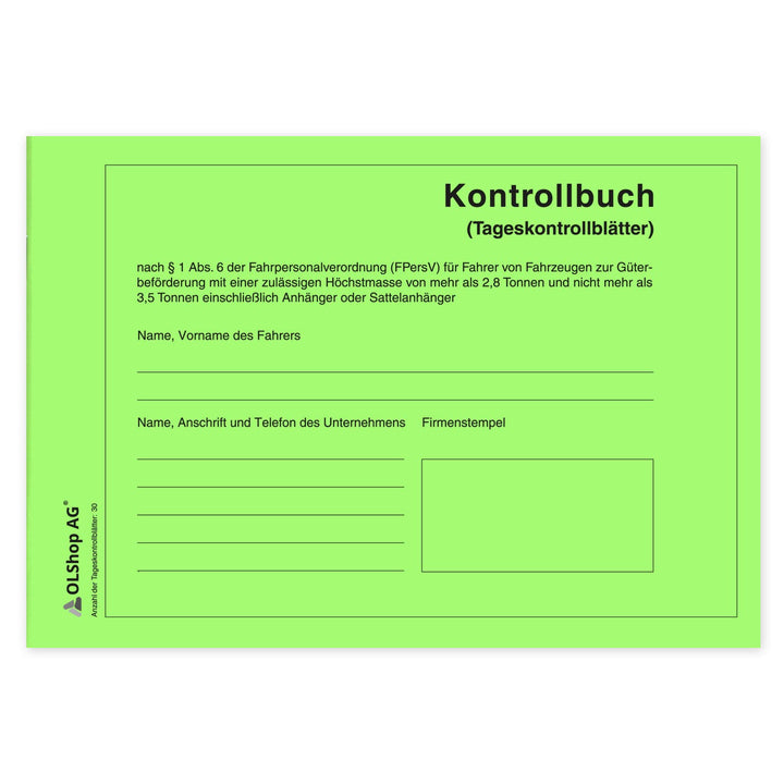20 Persönliche Kontrollbücher DIN A5 quer, Tageskontrollblätter, Fahrtenkontrollbuch, Kontrollblätte