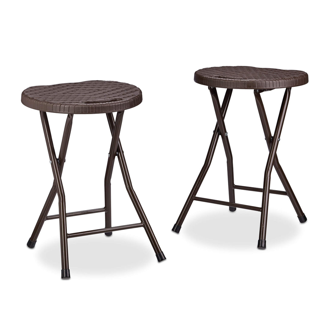 Relaxdays Klapphocker BASTIAN rund, 2 Stk. Faltbar, Kunststoff, Rattanoptik, Wetterfest HxBxT: 45 x