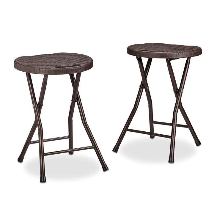 Relaxdays Klapphocker BASTIAN rund, 2 Stk. Faltbar, Kunststoff, Rattanoptik, Wetterfest HxBxT: 45 x