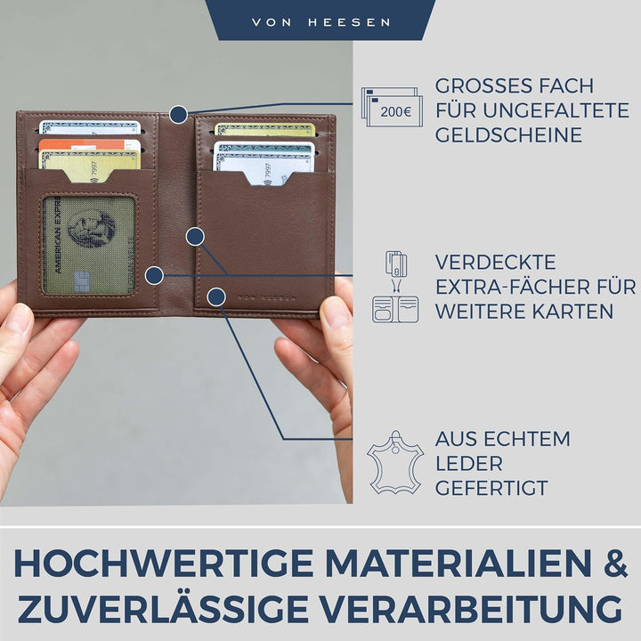 VON HEESEN Leder Geldbörse Herren mit Münzfach &amp; RFID Schutz I Echtleder Geldbeutel für Männer &amp; Dam