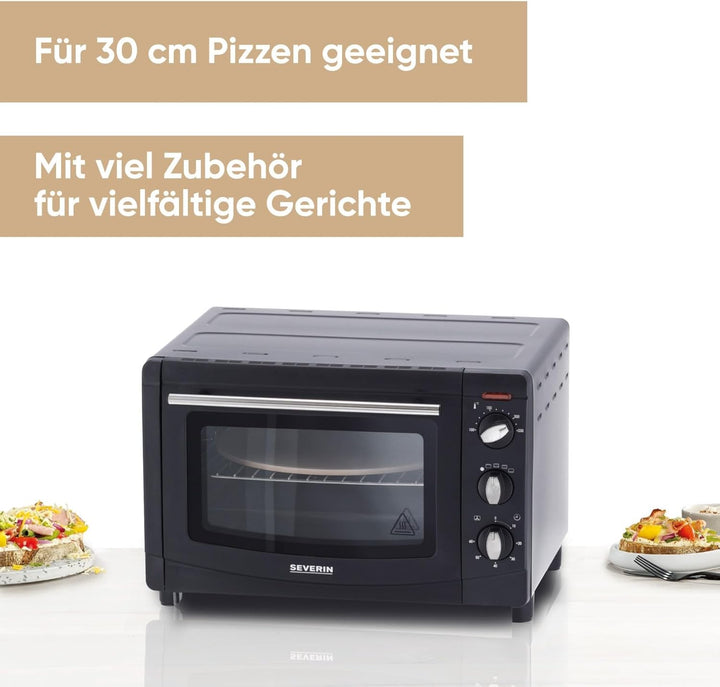 SEVERIN Back- und Toastofen mit Umluftfunktion, Mini Backofen mit Grillrost, Backblech, Drehspiess u