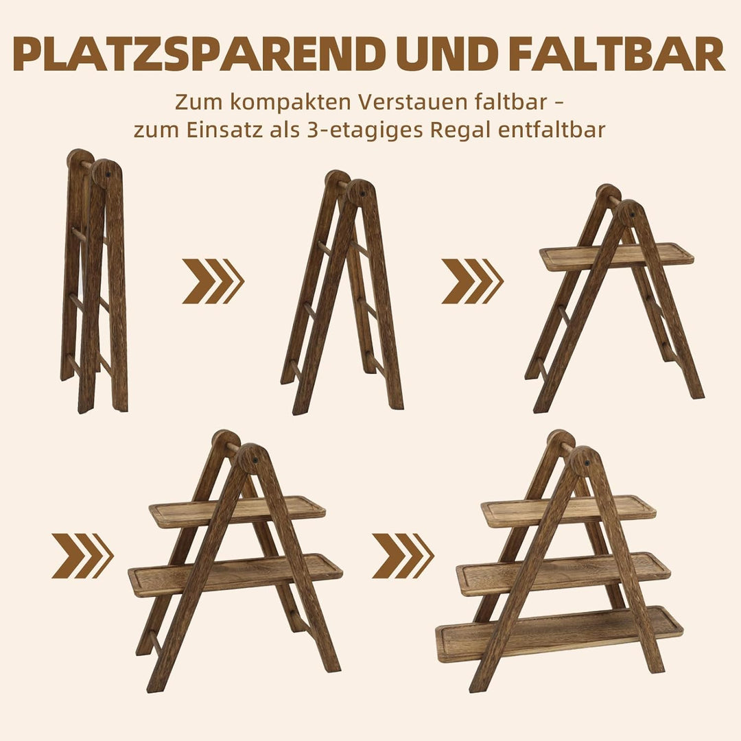 Dreistöckige Etagere aus Akazienholz, klappbar, rustikaler Präsentationsständer, geeignet für Desser