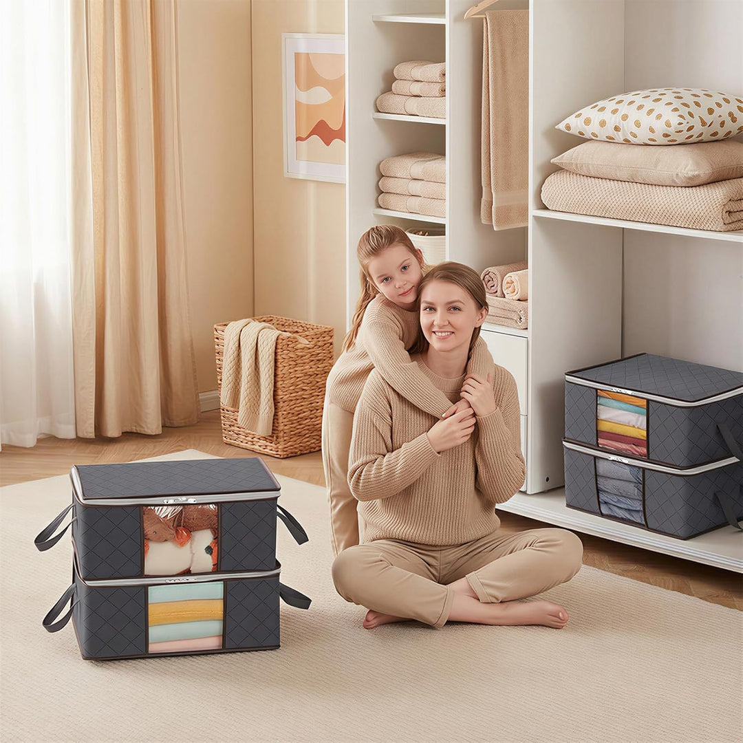 Lifewit 4 Stück Aufbewahrungsbeutel 35L mit Sichtfenster, Faltbare Unterbettkommoden für Kleidung &