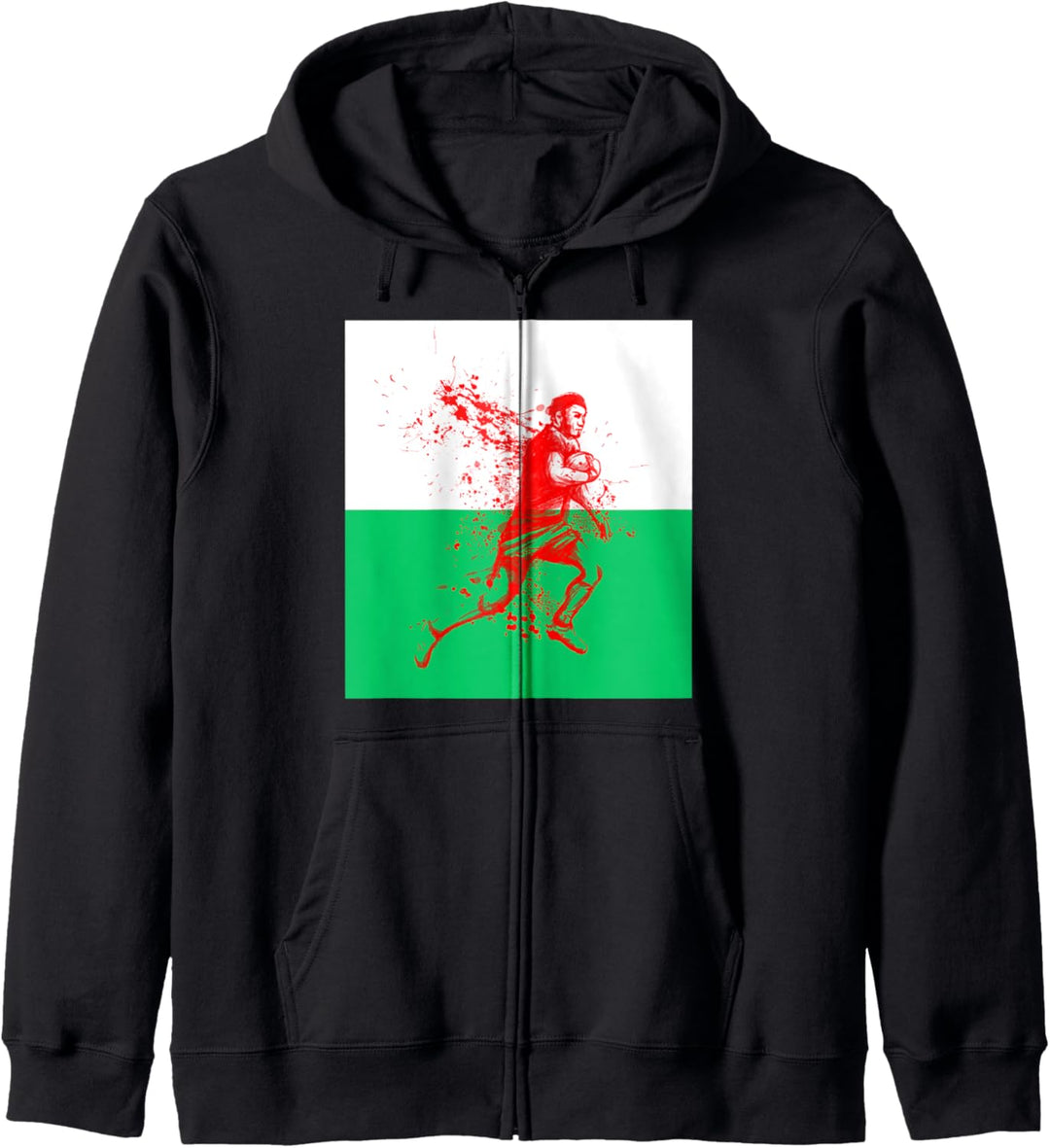 Rugby-Spieler Splash Art On Flag Of Wales - Welsh Rugby Fans Kapuzenjacke
