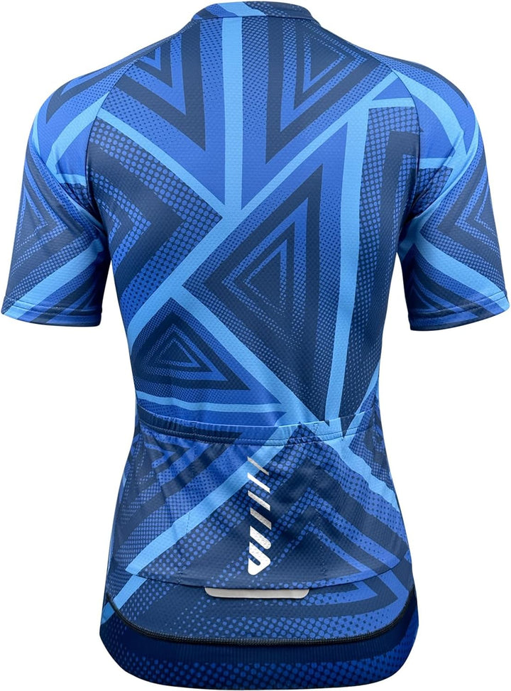 Wulibike Radtrikot Damen Langarm Fahrradtrikot Atmungsaktiv Rennrad Trikot mit 3 Rückentaschen 2-bla