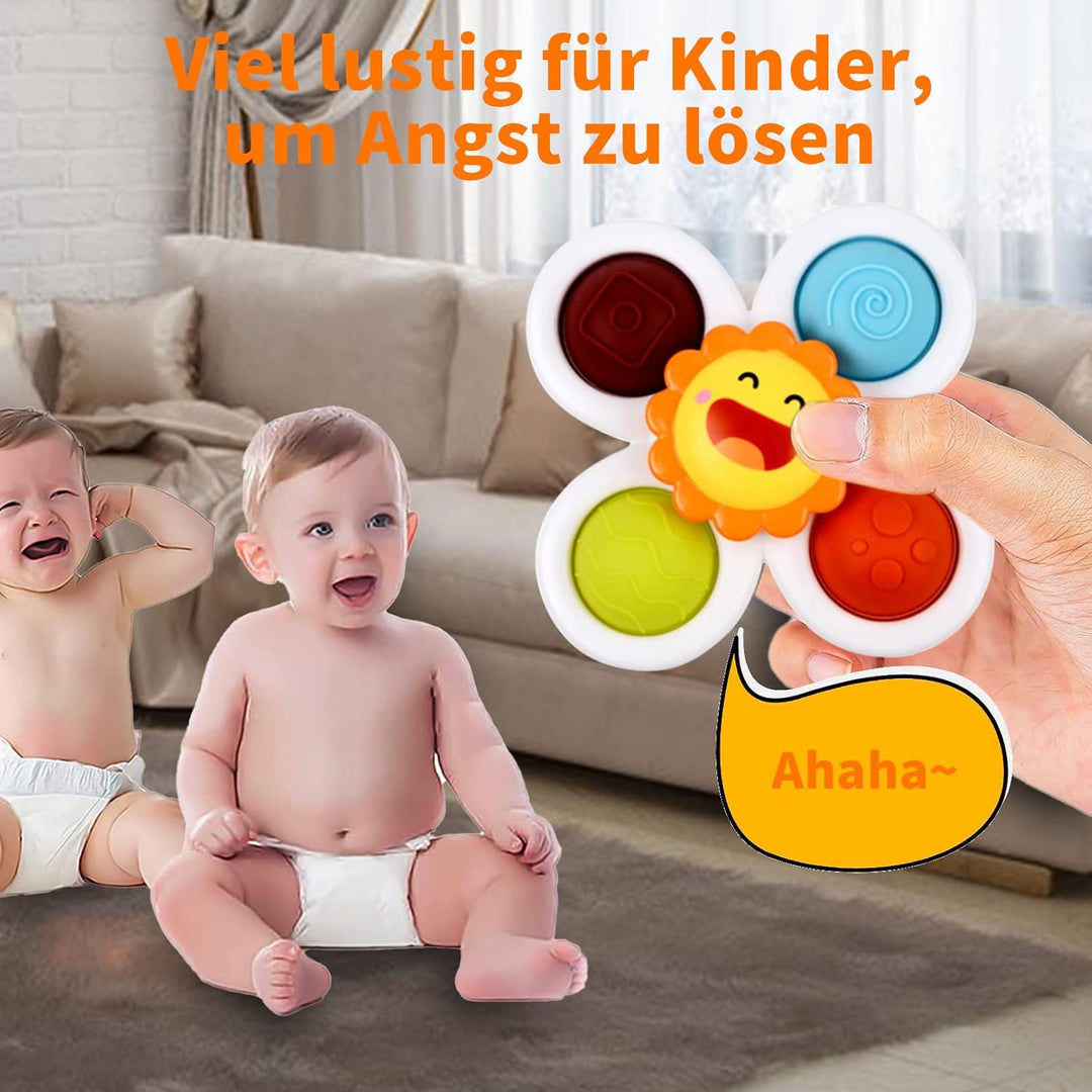 3 Stück Saugnapf Spielzeug, Sensorik Spielzeug Baby 1 Jahr Tisch-Saugnapf Spielzeug Kreisel Kinder B