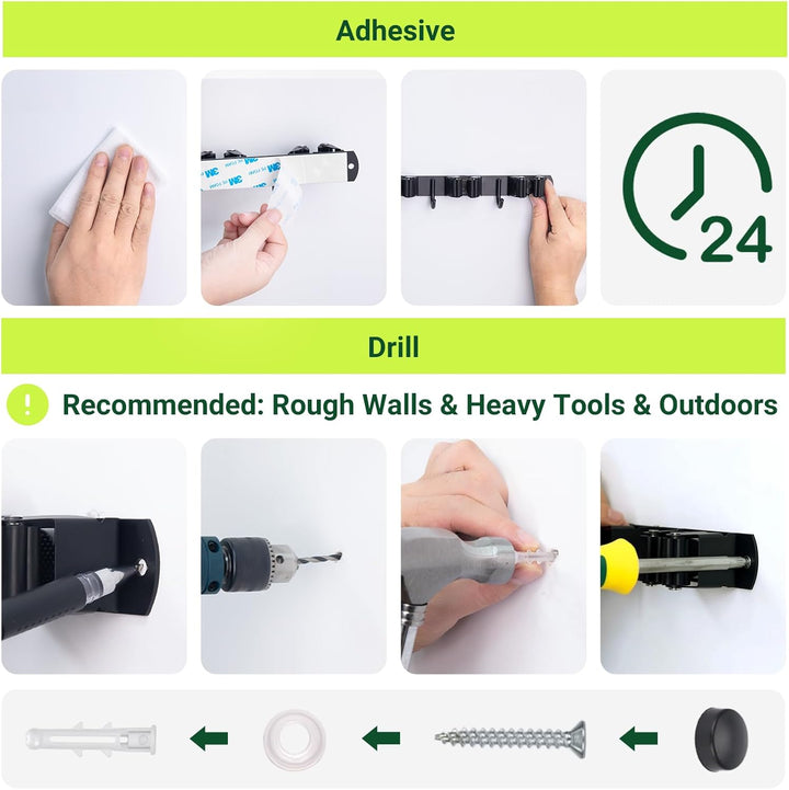 WISYOK Besenhalterung Wand 2pcs, 10 Halter + 8 Haken Schwerlast Gerätehalter, Edelstahl Gartengeräte
