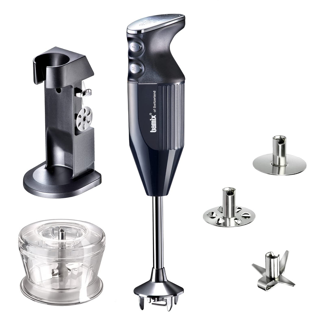 bamix Stabmixer Set M200 DELUXE C3 inkl. Multifunktionsmesser, Quirl, Schlagscheibe, Becher, Halteru