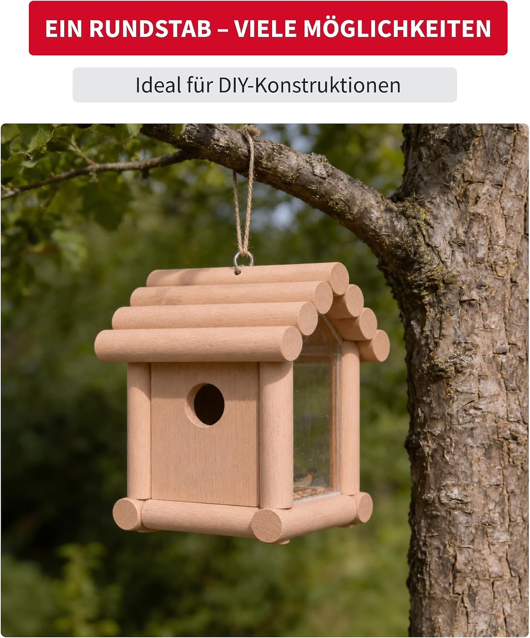 Gedotec Buchen-Rundstab glatt | Rundhölzer | Bastelstäbe 25 x 1000 mm | 5 Stück | Holzstäbe aus Buch