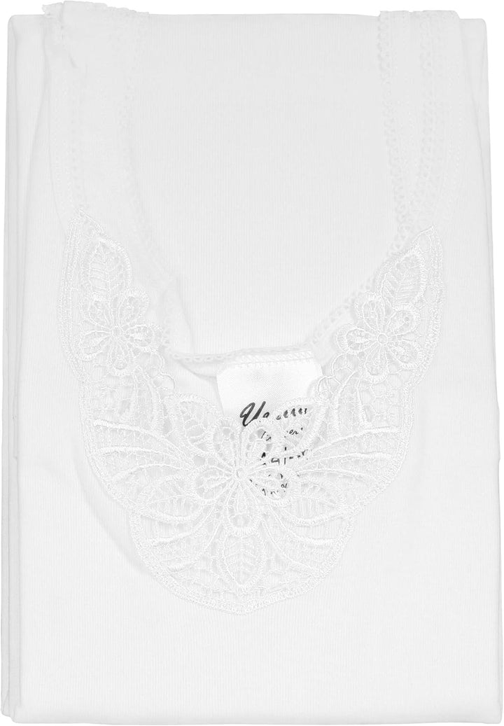 Yenita 4 stück Damen Unterhemden mit Spitze, 100% Baumwolle, Feinripp 36-38 Weiss, 36-38 Weiss