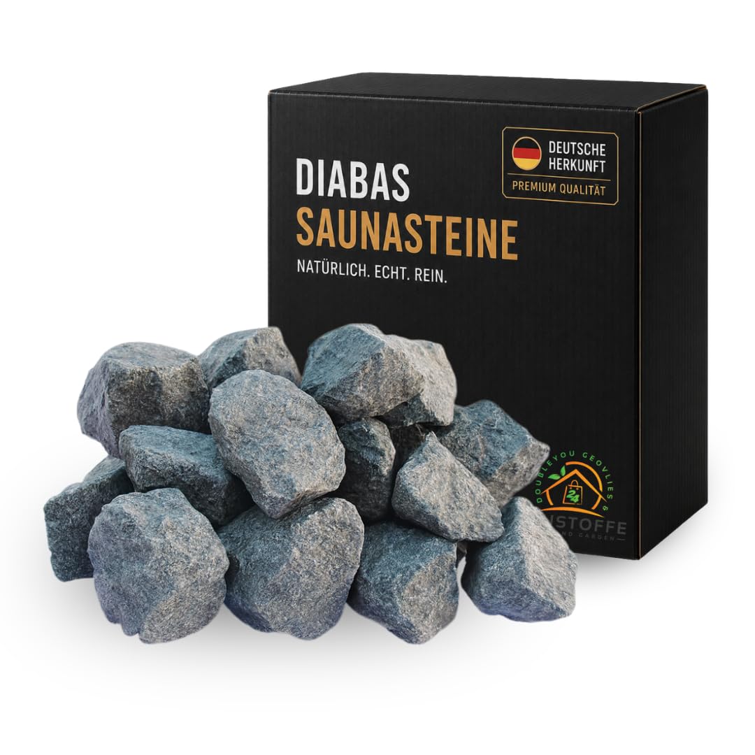 Saunasteine Diabas (vorgewaschen) 50-80 mm + Saunakko Saunatasse als SET (5kg)