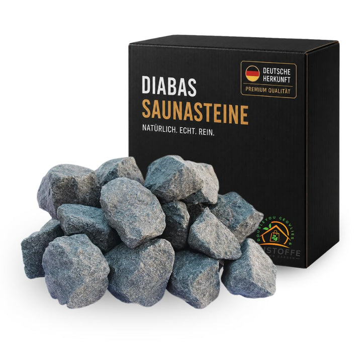 Saunasteine Diabas (vorgewaschen) 50-80 mm + Saunakko Saunatasse als SET (5kg)