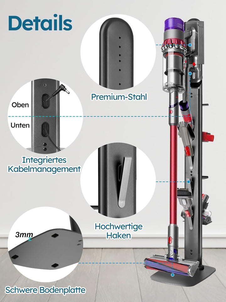 Ständer kompatibel mit Dyson G5 V15 V12 V11 V10 V8 V7 V6,Metall Halterung mit 4 Haken & 4 Regale für