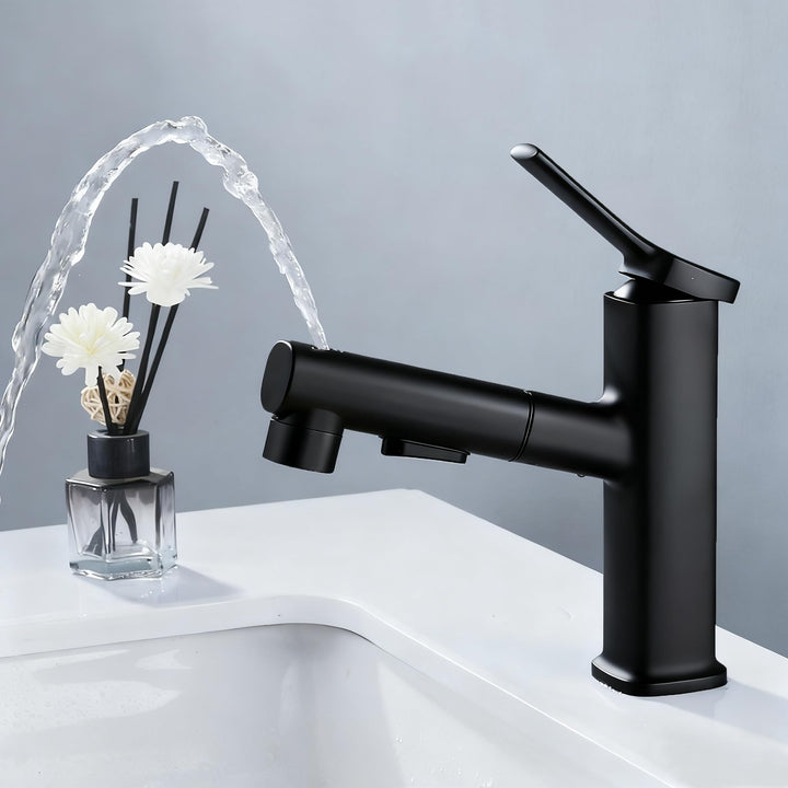 Wasserhahn Bad mit Ausziehbar Brause, Armatur Badezimmer mit 2 Strahlarten, Einhebelmischer Waschbec